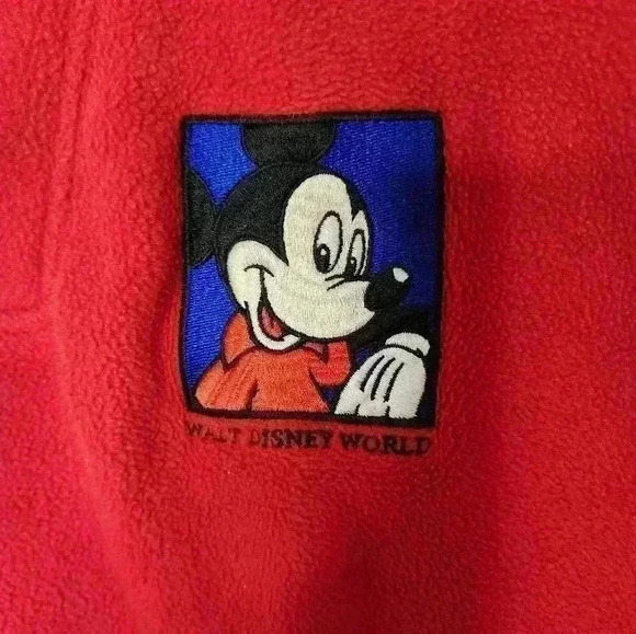 Vintage Walt Disney World Mickey Inc 1/4 Zip Fleece Sweatshirt Size XL Red Logo - Picture 4 of 6